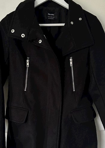 BERSHKA Siyah keten Yüksek Yakalı Kadın Ceket - Görsel 2