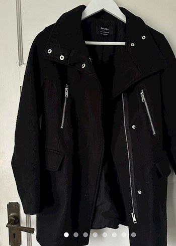 BERSHKA Siyah keten Yüksek Yakalı Kadın Ceket - Görsel 3