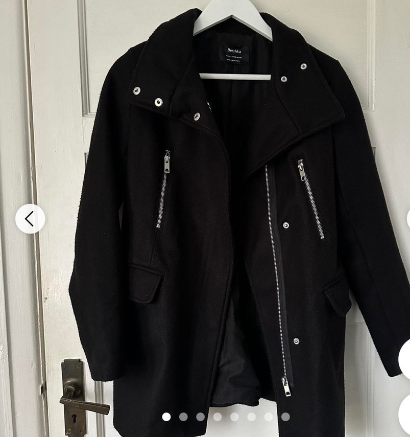 BERSHKA Siyah keten Yüksek Yakalı Kadın Ceket - Görsel 3