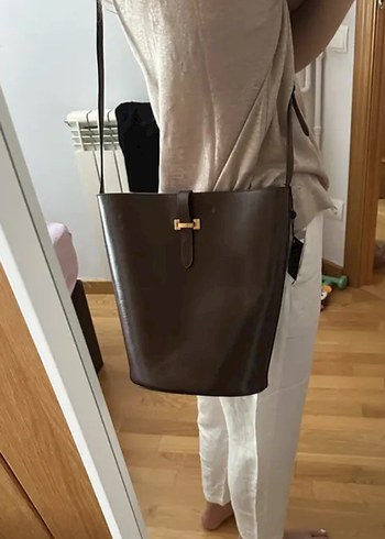 Massimo Dutti Kahverengi Deri Çapraz Çanta