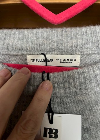 Pull and Bear Gri Triko Kadın Kazak, Uzun Kollu, Rahat Kesim