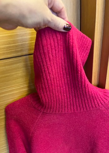 Fuşya Boğazlı Triko Kazak - Görsel 2
