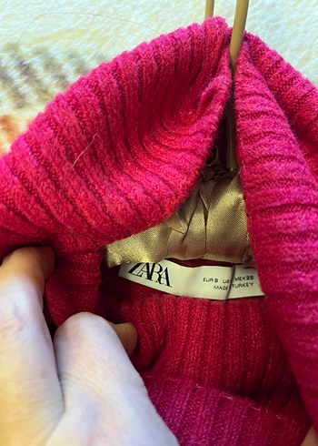 Fuşya Boğazlı Triko Kazak - Görsel 4