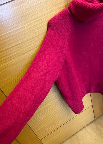 Fuşya Boğazlı Triko Kazak - Görsel 3