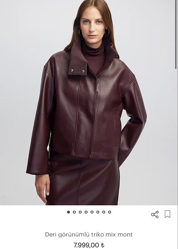 Bordo suni Deri Kadın Ceket - Görsel 3