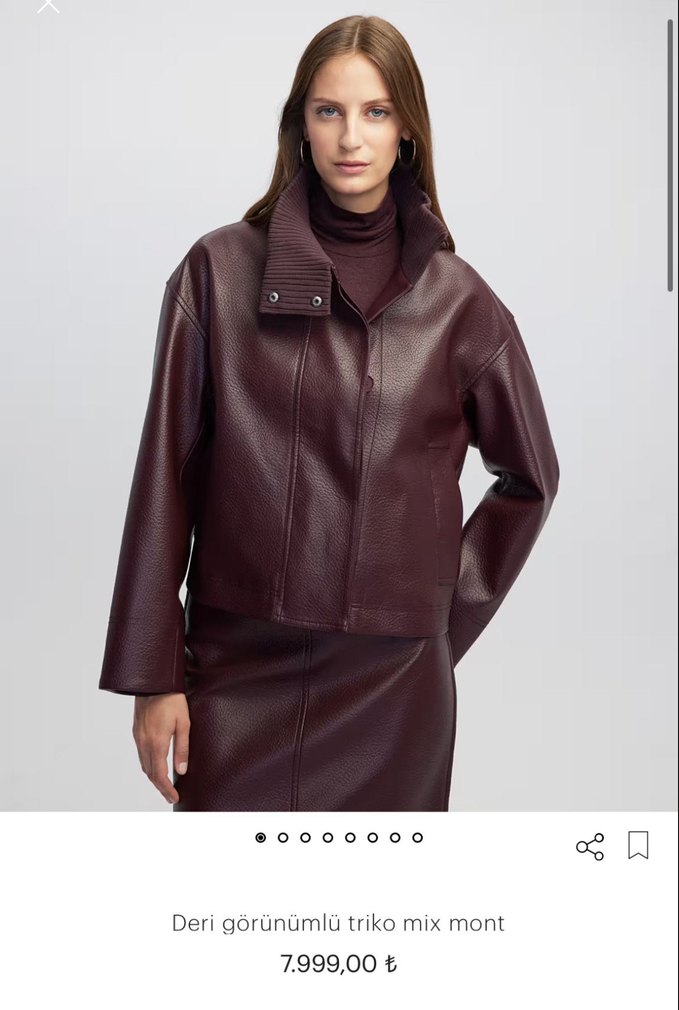 Bordo suni Deri Kadın Ceket - Görsel 3