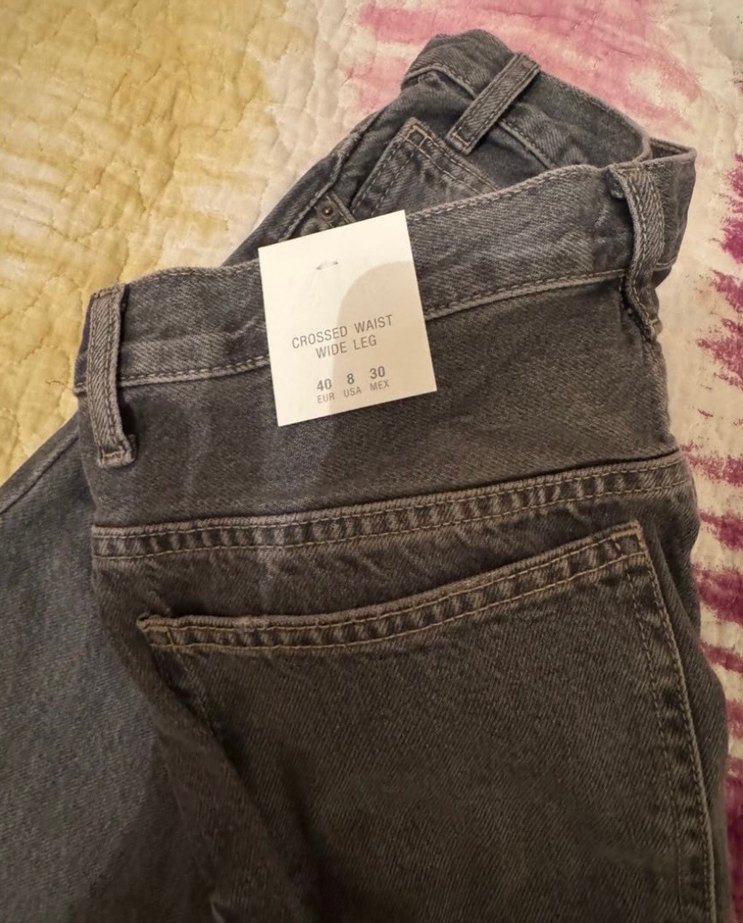 Gri Kadın Geniş Paça Kot Pantolon - Görsel 3