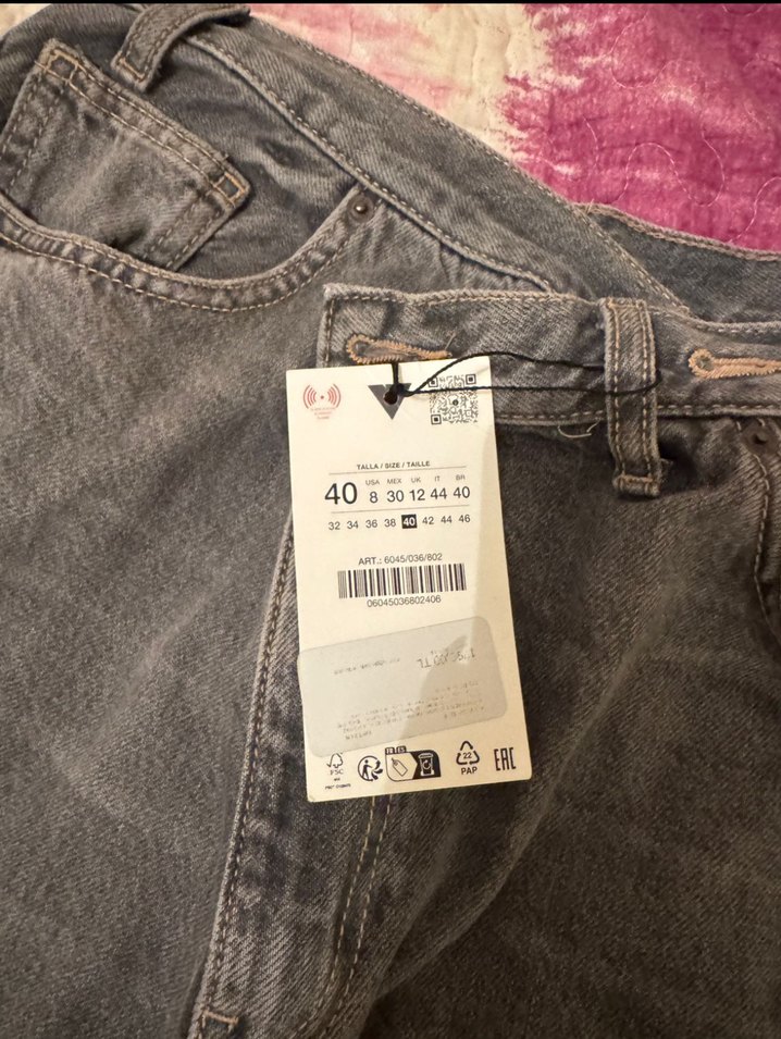 Gri Kadın Geniş Paça Kot Pantolon - Görsel 2