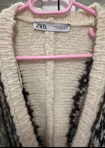 Desenli Bej Örgü Kadın Hırka - Görsel 3