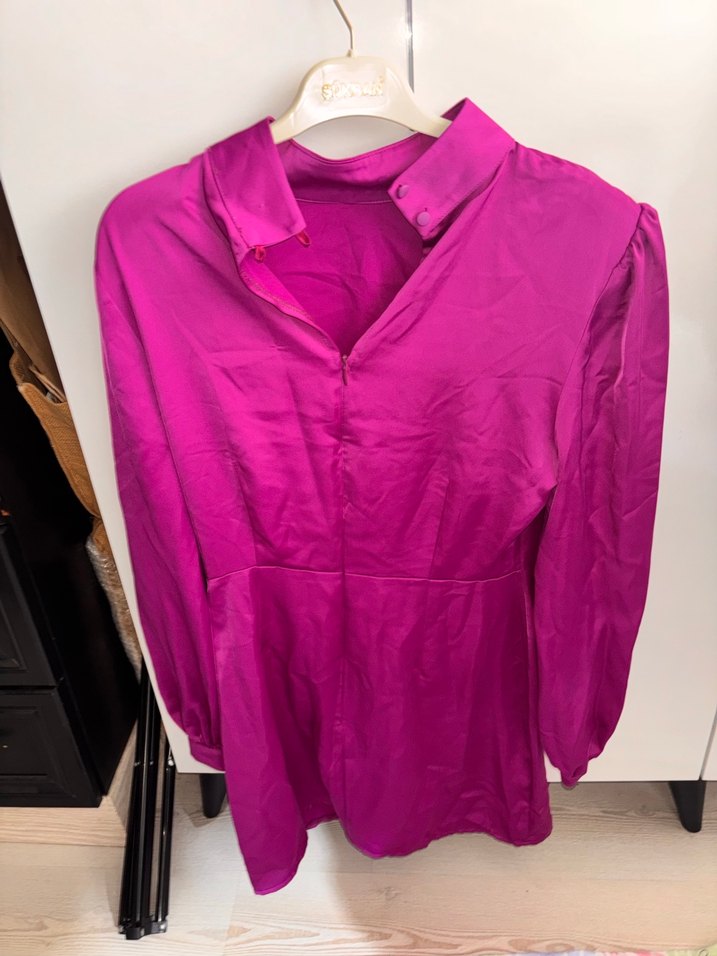 Pembe  Saten Kadın Elbise - Görsel 2