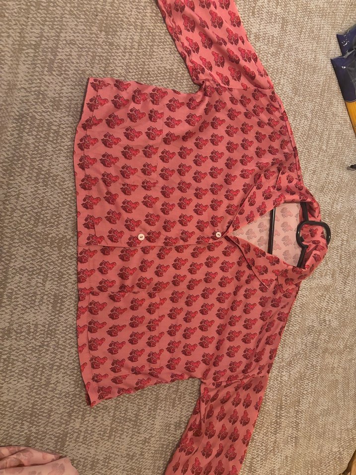 Pembe Baskılı Düğmeli Vintage Takım - Görsel 2