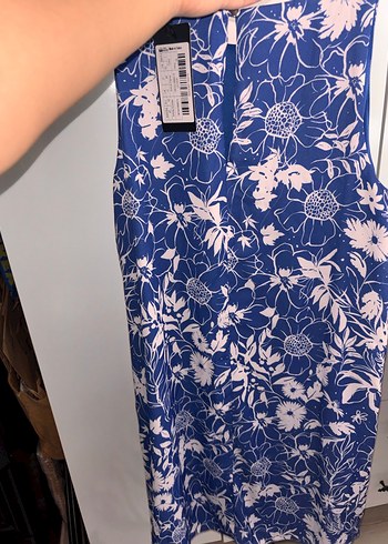 Mavi Çiçek Desenli Midi Bohem Elbise - Görsel 2