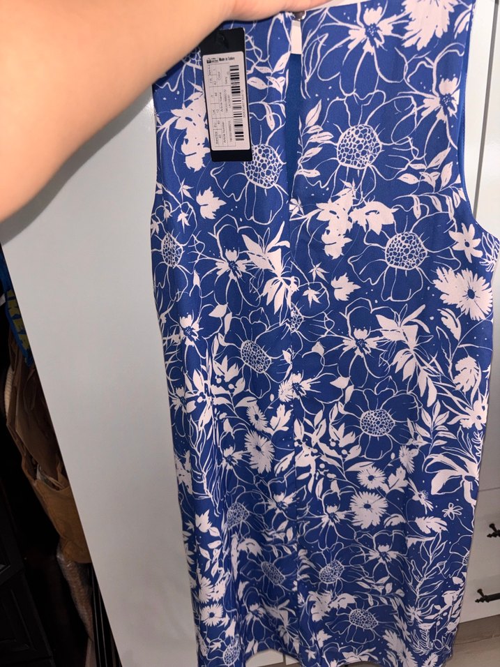 Mavi Çiçek Desenli Midi Bohem Elbise - Görsel 2