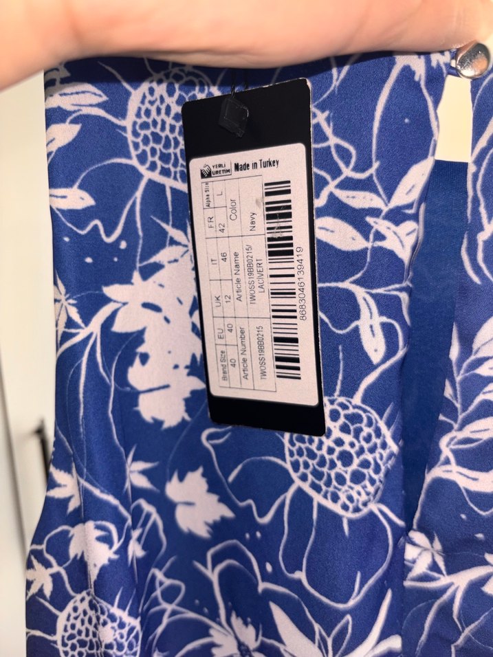 Mavi Çiçek Desenli Midi Bohem Elbise - Görsel 3