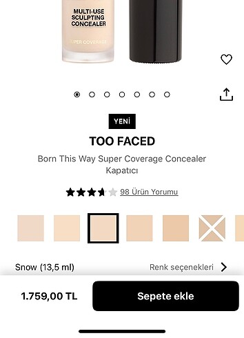  Beden Renk Too faced born this way kapatıcı snow
