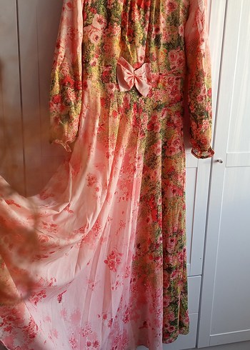 Pembe Bohem Uzun Elbise Drapeli kiloş - Görsel 2