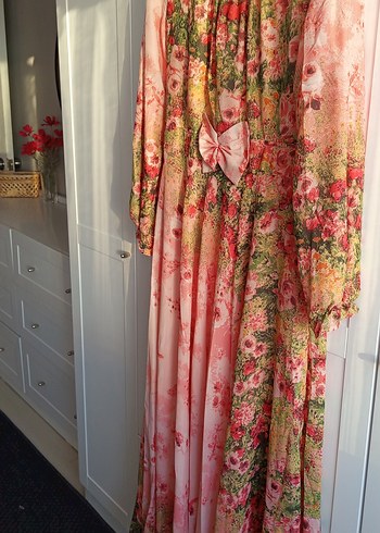 Pembe Bohem Uzun Elbise Drapeli kiloş - Görsel 6