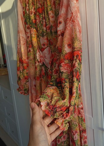 Pembe Bohem Uzun Elbise Drapeli kiloş - Görsel 3