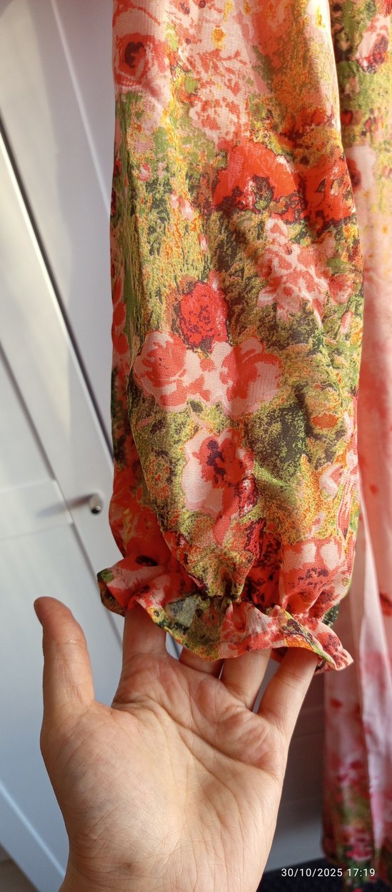 Pembe Bohem Uzun Elbise Drapeli kiloş - Görsel 4