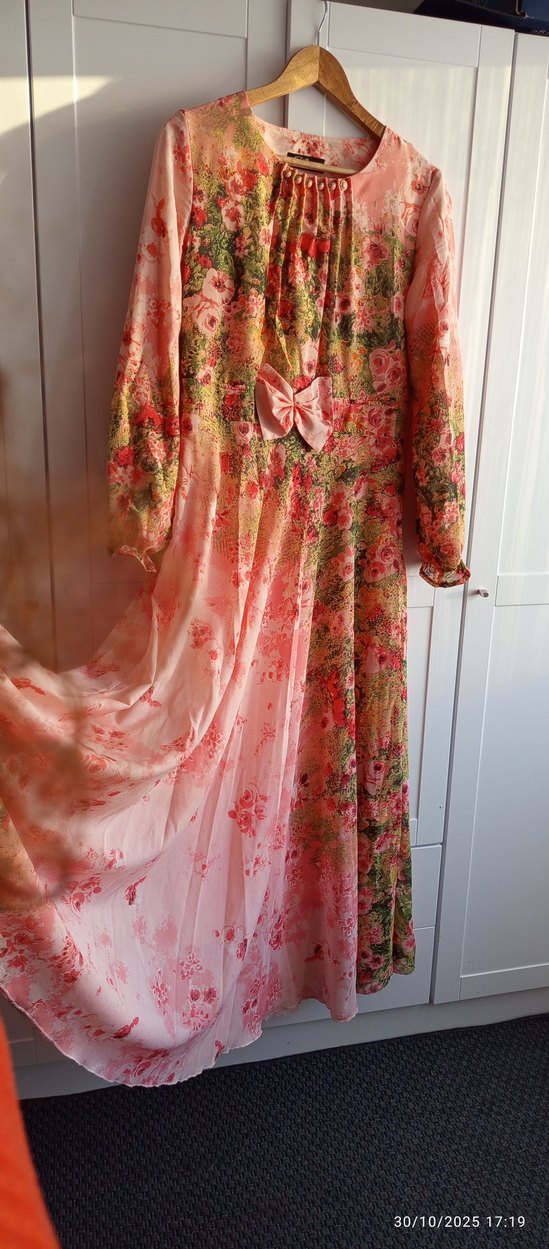 Pembe Bohem Uzun Elbise Drapeli kiloş - Görsel 2