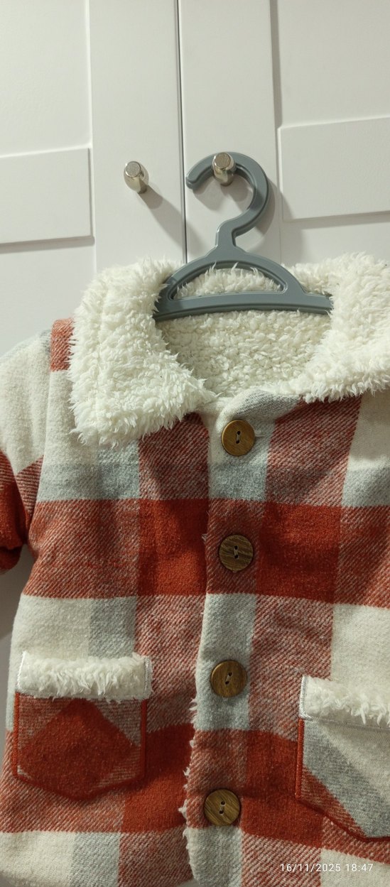 Düğmeli Erkek bebek Ceket içi peluş mont - Görsel 4