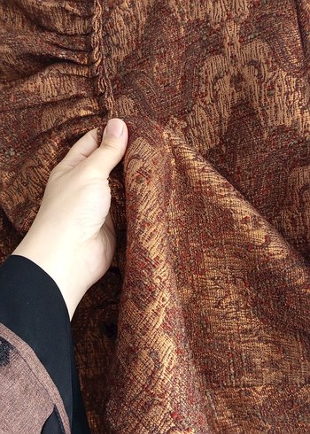 Drapeli Parlak Kahverengi Uzun Kadın Kaban - Görsel 5