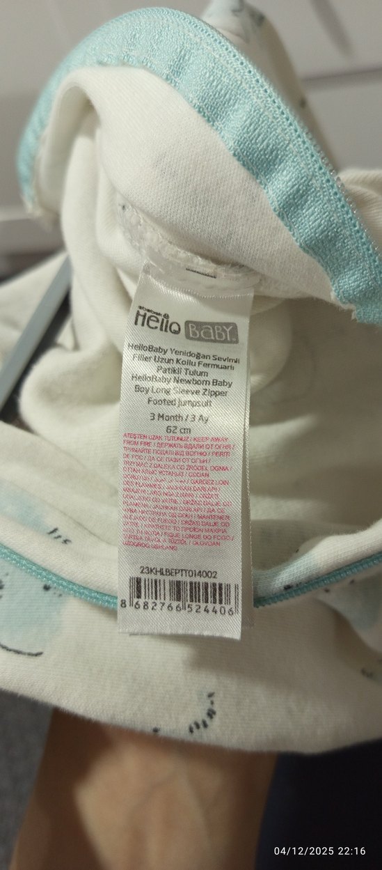 Beyaz Baskılı Bebek Tulum, Uzun Kollu, Fermuarlı - Görsel 4