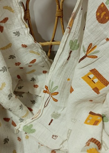 Nakışlı Açık Kahverengi Pamuk Bebek Battaniyesi - Görsel 6