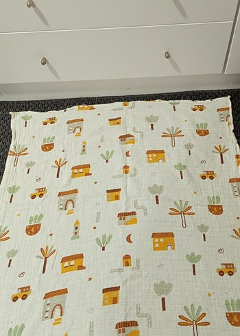 Nakışlı Açık Kahverengi Pamuk Bebek Battaniyesi - Görsel 3