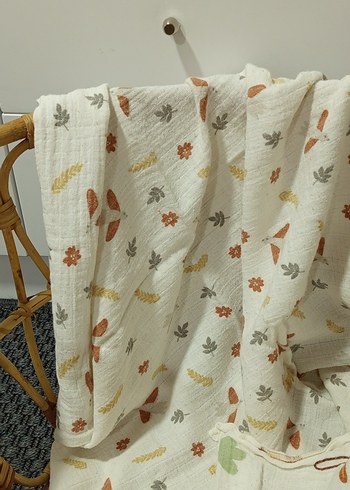 Nakışlı Açık Kahverengi Pamuk Bebek Battaniyesi - Görsel 8