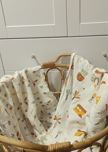 Nakışlı Açık Kahverengi Pamuk Bebek Battaniyesi - Görsel 7