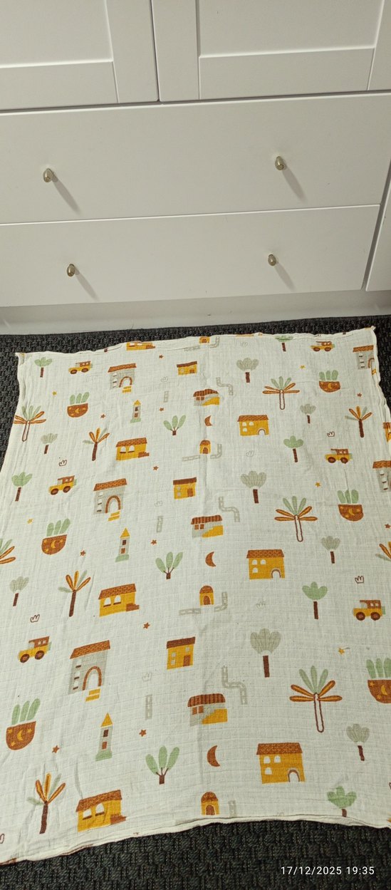 Nakışlı Açık Kahverengi Pamuk Bebek Battaniyesi - Görsel 3