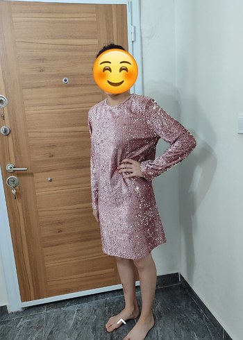 Pembe Payetli Uzun Kollu