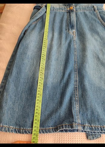 xs Beden mavi Renk Mavi Denim Kemerli Midi Elbise
