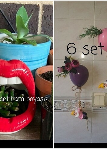 6 adet balon saksı ve cüce 2 adet de dudak küllük 