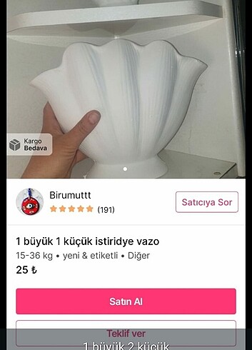 1 büyük 2 küçük istiridye vazo 2 fiyonklu vazo 1 tavşan