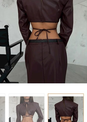 Bordo kısa deri mont - Görsel 2