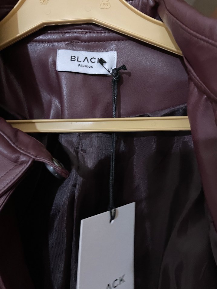 Bordo kısa deri mont - Görsel 4