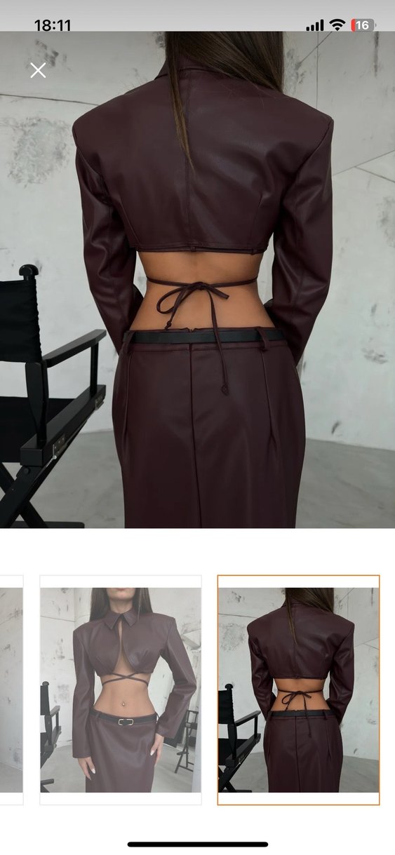 Bordo kısa deri mont - Görsel 2