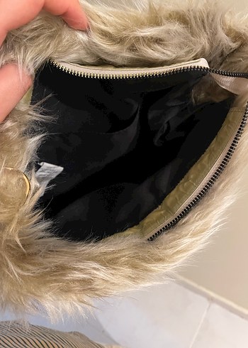 Vintage bej Kürk detaylı kol çantası - Görsel 3