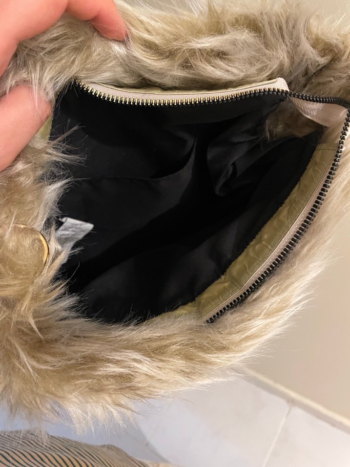 Vintage bej Kürk detaylı kol çantası - Görsel 3