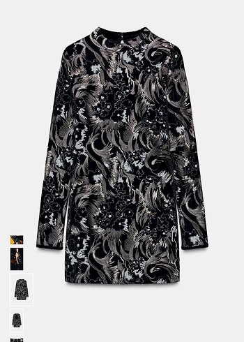 Zara Uzun Kollu Payetli Siyah Mini Elbise - Görsel 8