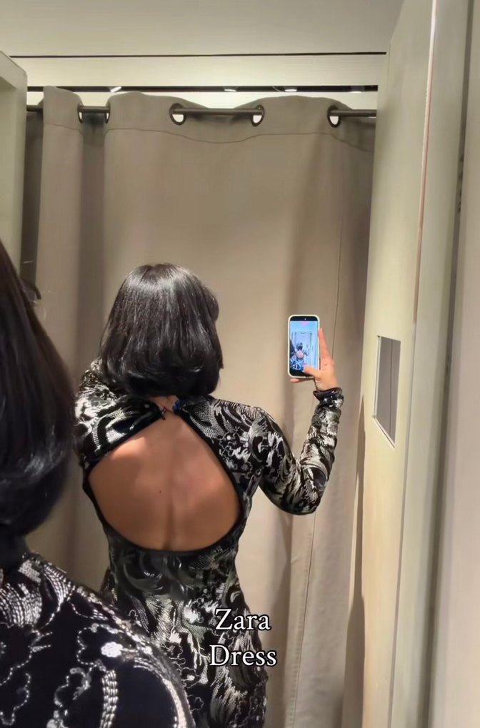 Zara Uzun Kollu Payetli Siyah Mini Elbise - Görsel 5