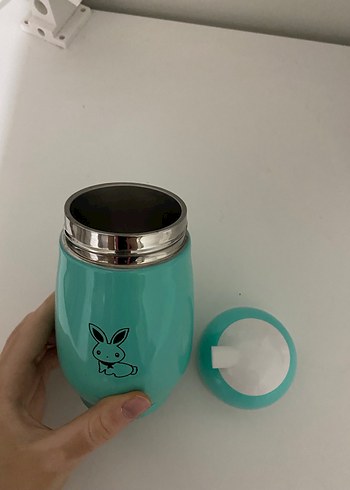 Turkuaz Çocuk Termosu Tavşan Desenli - Görsel 4