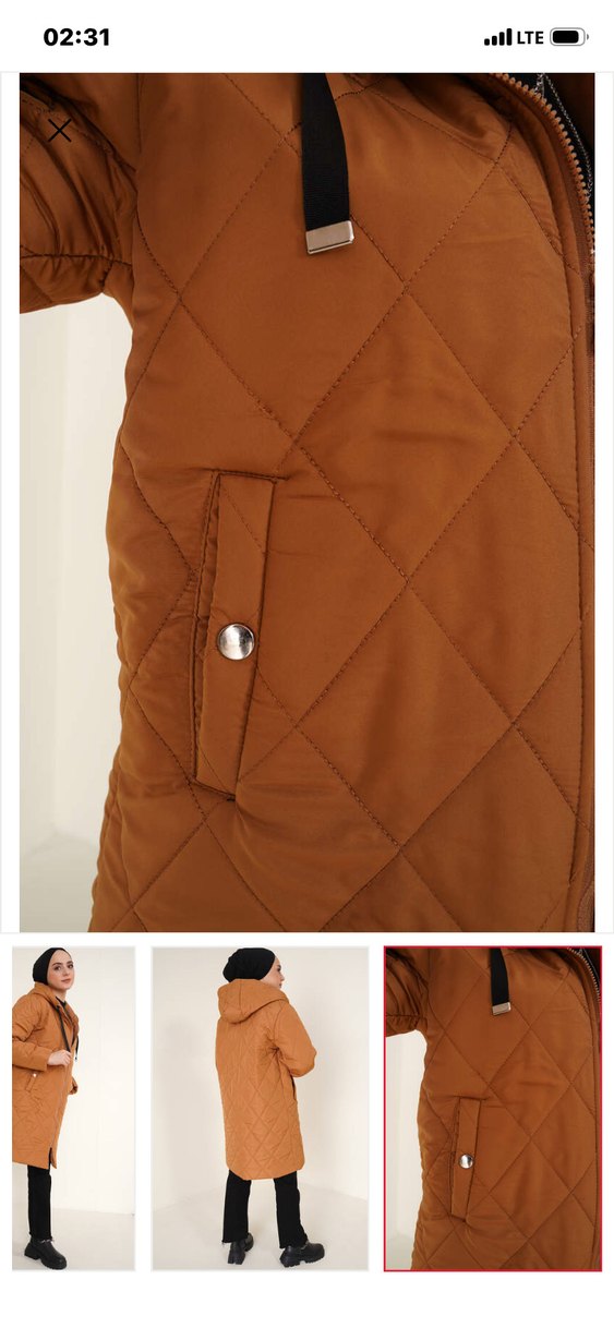 Kahverengi Kapitone Uzun Kadın Ceket - Görsel 3