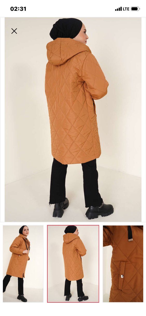 Kahverengi Kapitone Uzun Kadın Ceket - Görsel 2