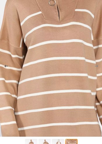 Bej Çizgili Uzun Triko Elbise - Görsel 3