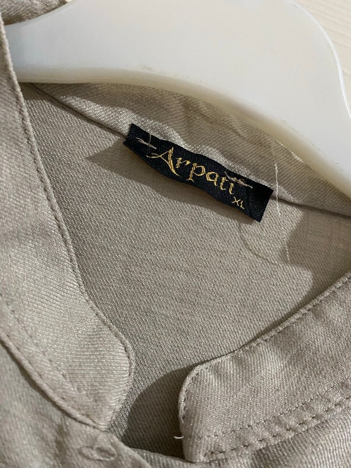 Bej Uzun Kollu Keten Kadın Tunik - Görsel 3