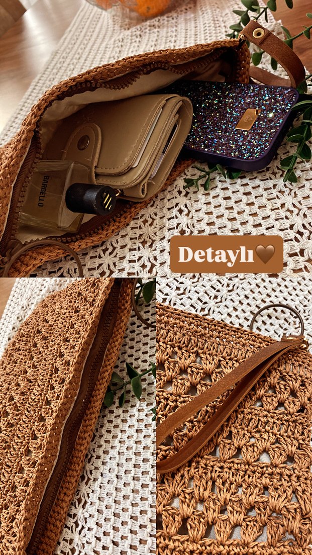 Dantel Detaylı Örgü Bohem Kadın Portföy Çanta - Görsel 3