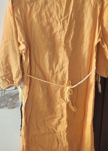 Diğer Düğmeli Nakışlı Sarı Bohem Tunik